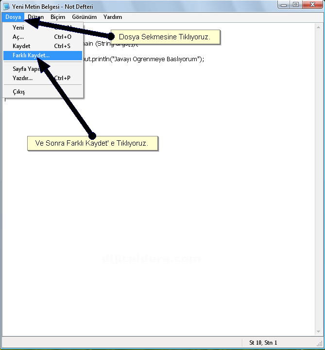 Java İle İlk Program Kodunun &Ccedil;alıştırılması
